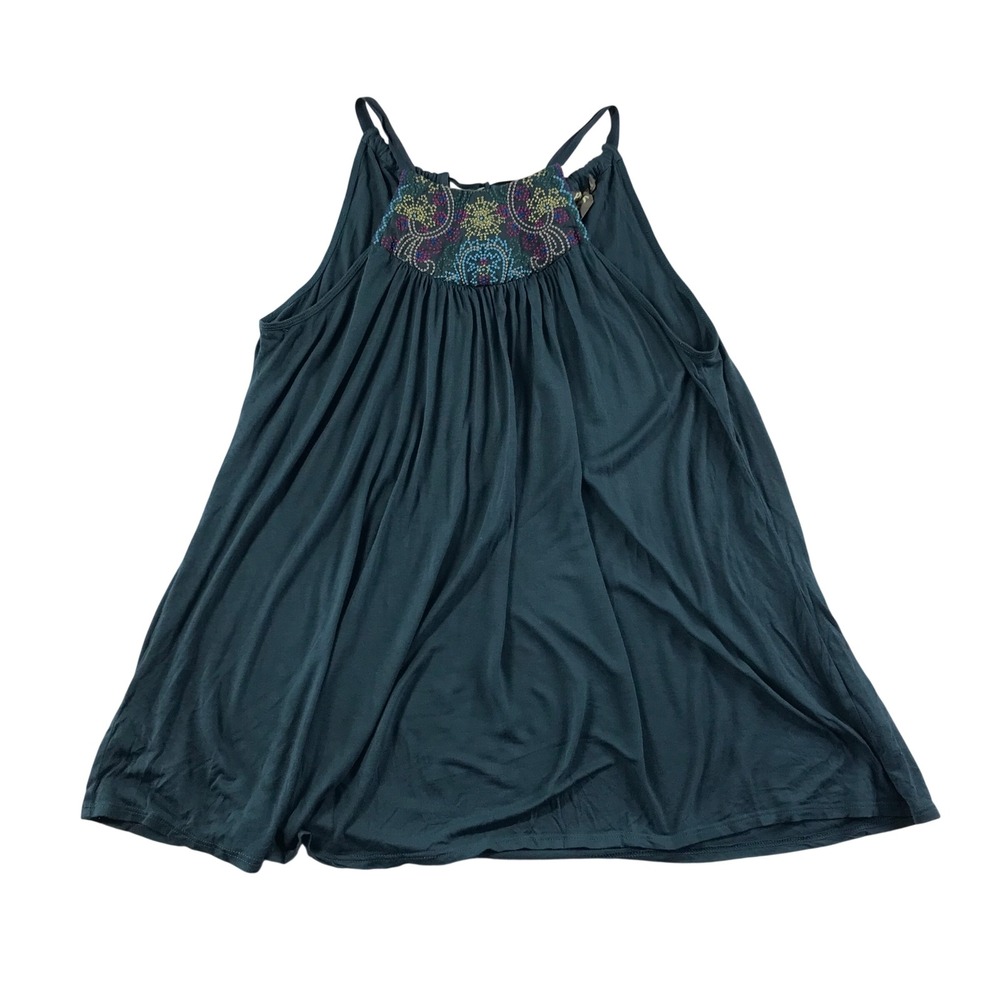 One September Anthropologie Teal Embroidered Halter Tank Top Boho Small